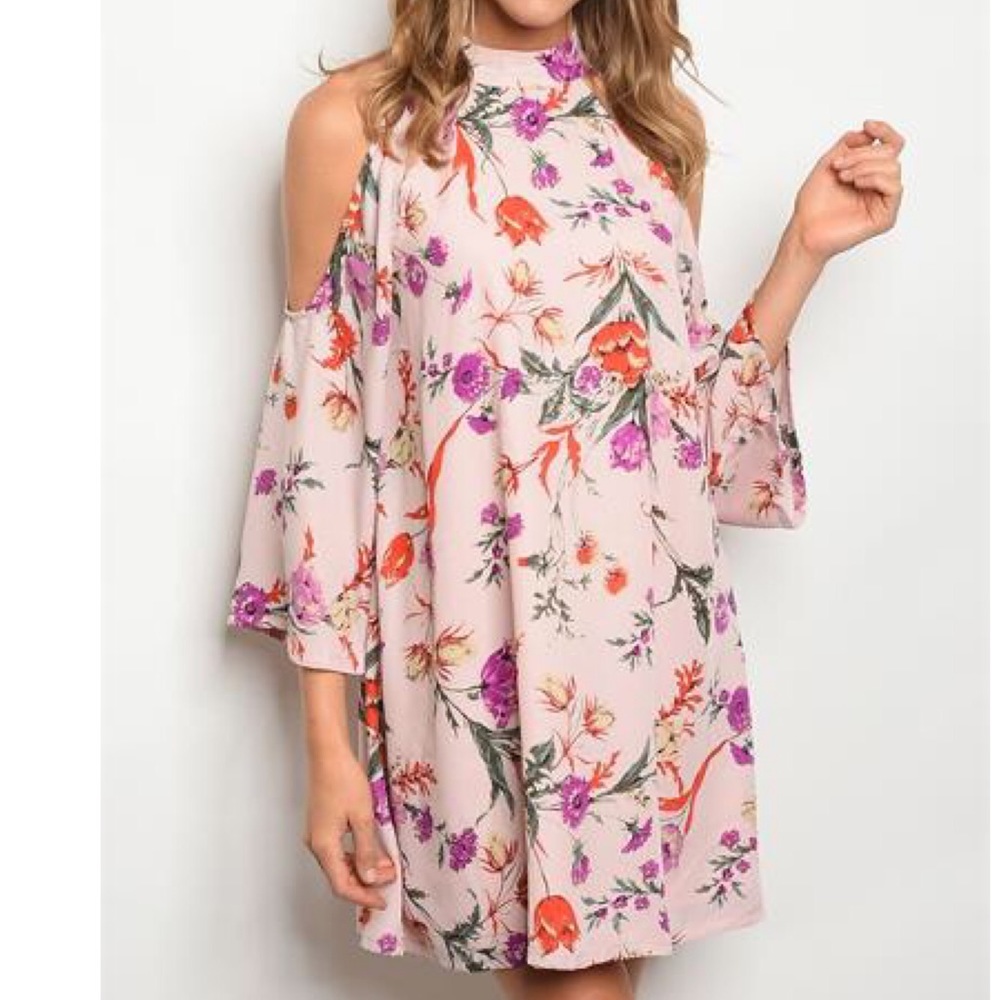 NWT Blush Pink Cold Shoulder Bell Sleeve Dress